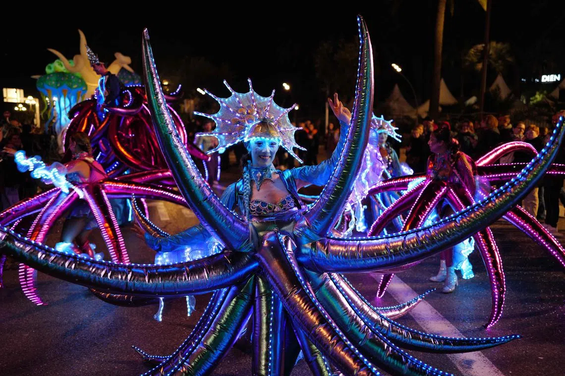 Artists parading during the 140th edition of the Nice Carnival in the French Riviera City of Nice on Feb 18, 2025. 