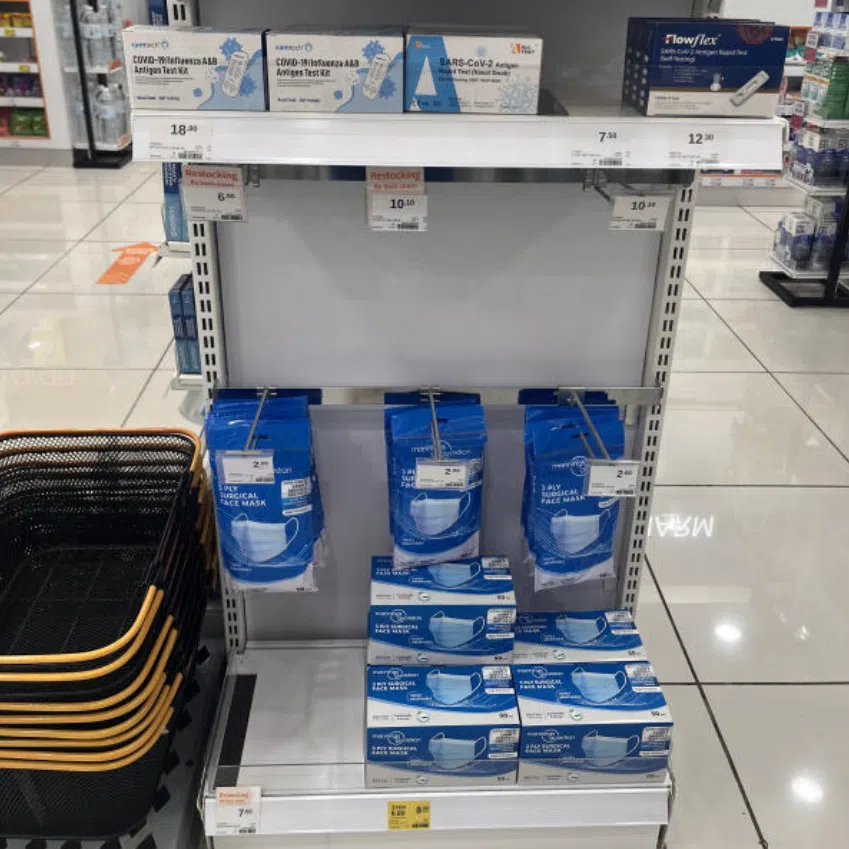 In stores, Guardian customers are limited to two boxes of surgical masks, and five pieces of N95 masks per person each day.