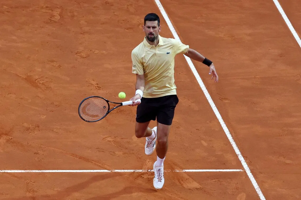 Tennis - Italian Open - Foro Italico, Rome, Italy - May 8, 2026 Serbia's Novak Djokovic in action during his second round match against Croatia's Dino Prizmic REUTERS/Ciro De Luca