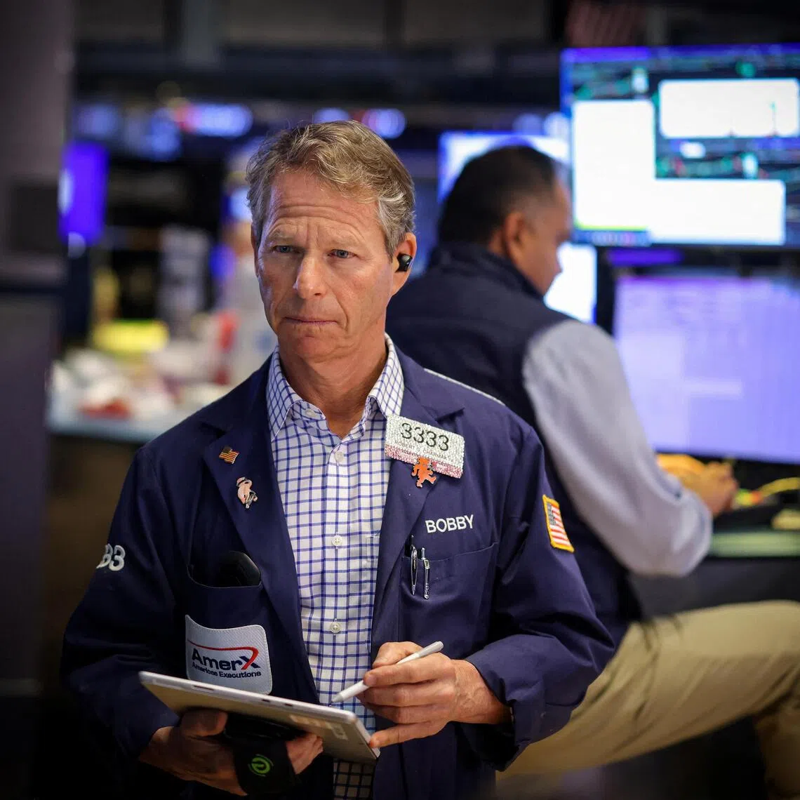 Traders working on the floor of the New York Stock Exchange, in New York City.