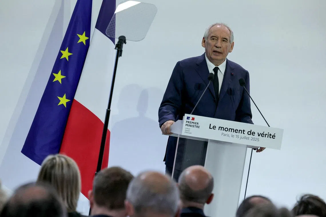 French Prime Minister Francois Bayrou unveiling the main points of France's 2026 Budget in Paris, on July 15.