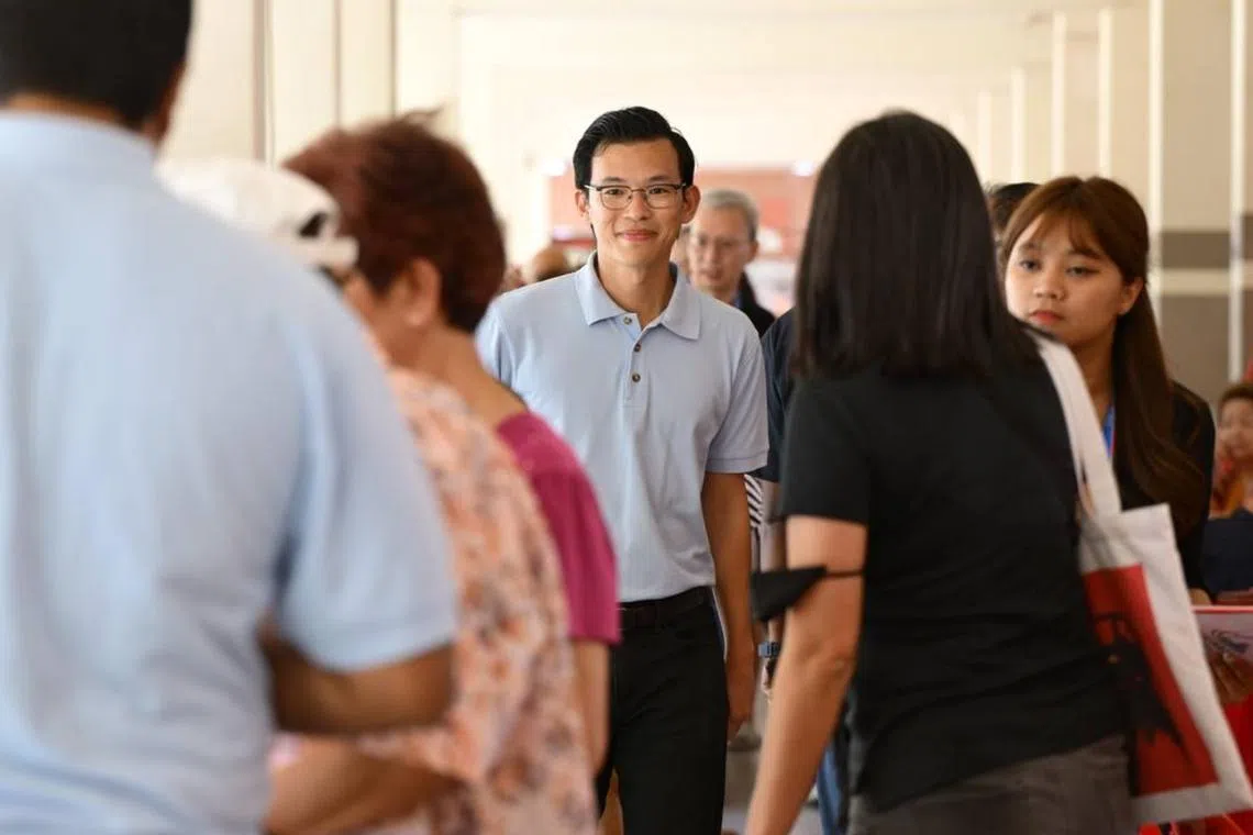 WP new face Kenneth Tiong at Workers' Party neighbourhood conversations at Eunos division on April 12.