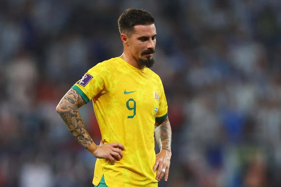 FILE PHOTO: Soccer Football - FIFA World Cup Qatar 2022 - Round of 16 - Argentina v Australia - Ahmad bin Ali Stadium, Al Rayyan, Qatar - December 3, 2022 Australia's Jamie Maclaren reacts REUTERS/Molly Darlington/File Photo