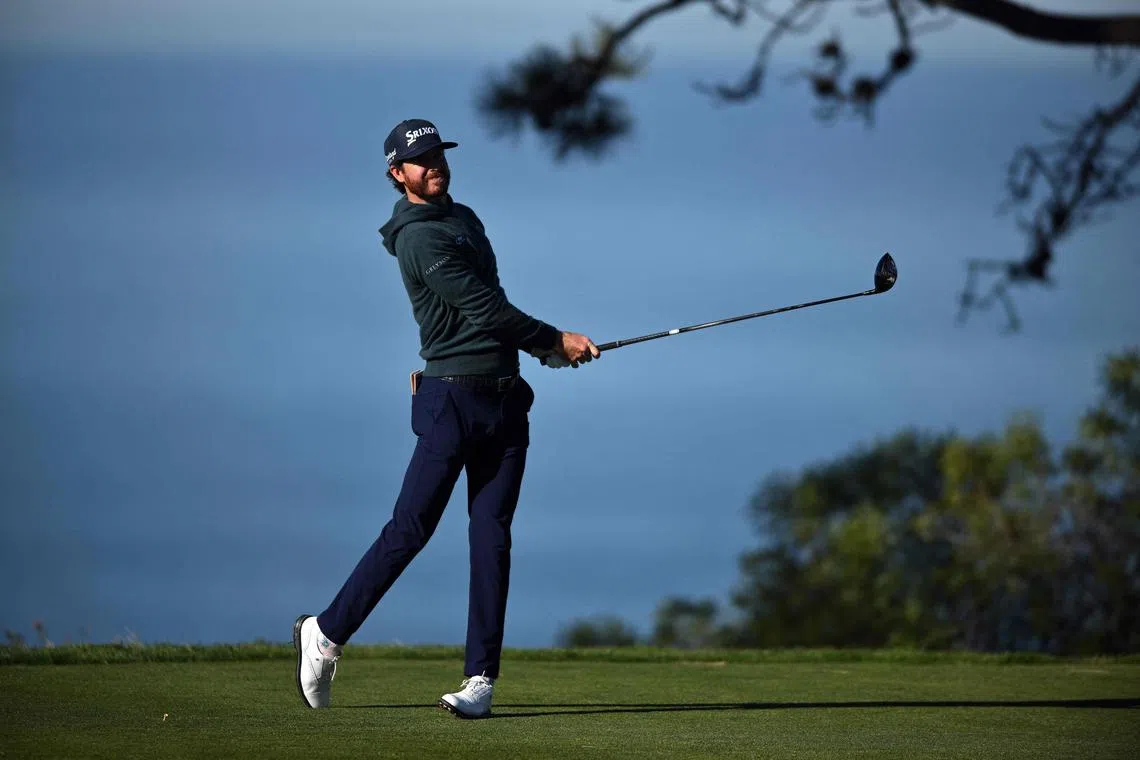 Sam Ryder hits his first shot on the 11th hole during the first round of the Farmers Insurance Open at Torrey Pines Golf Course.