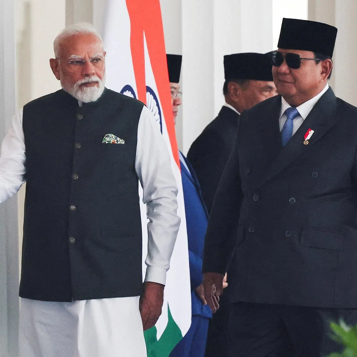 Indonesian President Prabowo Subianto and Indian Prime Minister Narendra Modi at the Merdeka Palace in Jakarta on July 7.