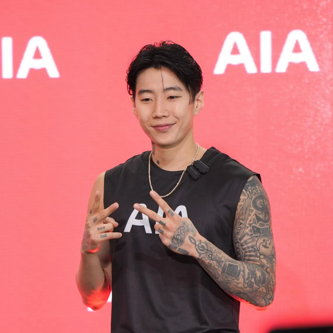 K-pop star Jay Park speaking to local media at the National Stadium on April 5, ahead of his participation in the AIA Hyrox Singapore 2026 challenge.