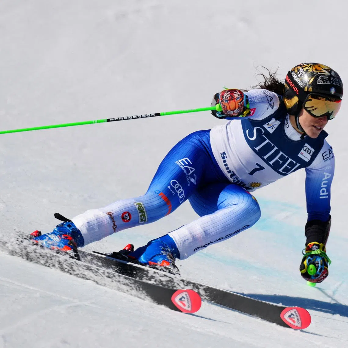 FILE PHOTO: Mar 25, 2025; Sun Valley, ID, USA; Federica Brignone of Italy in the second run of the women's giant slalom alpine skiing race in the 2025 FIS Ski World Cup at Sun Valley. Mandatory Credit: Christopher Creveling-Imagn Images/File Photo