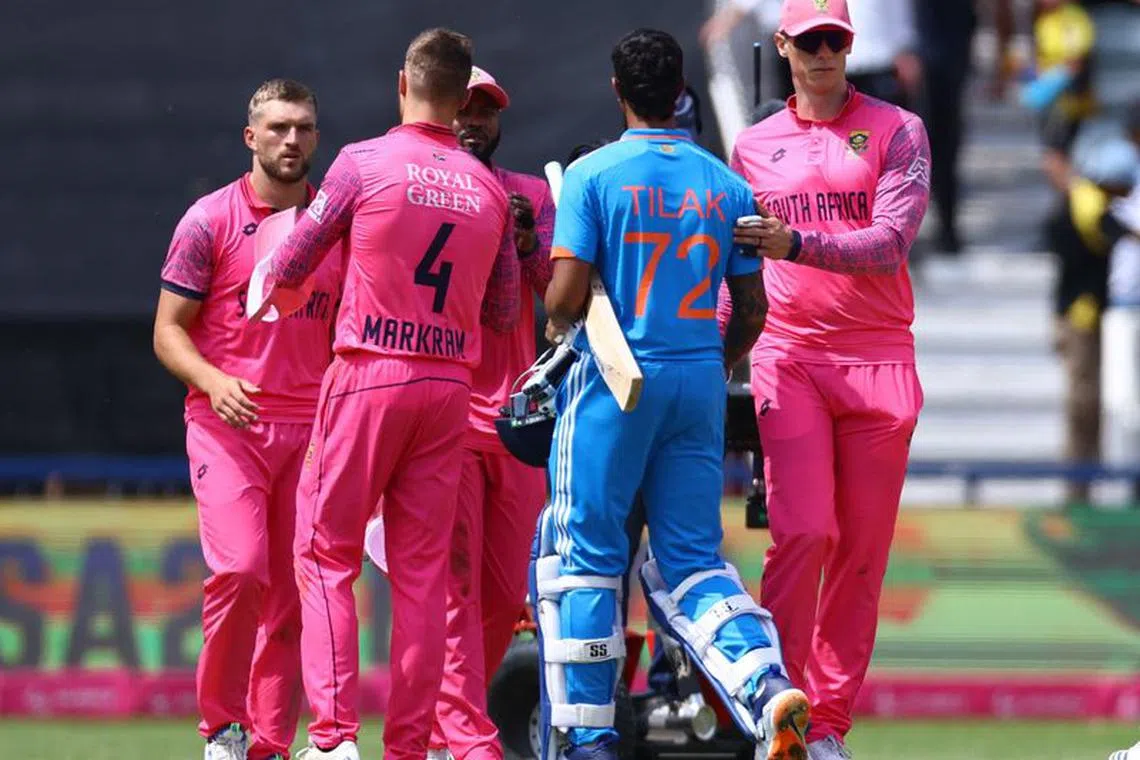 Cricket - First One Day International - South Africa v India - Wanderers Stadium, Johannesburg, South Africa - December 17, 2023 India and South Africa players shake hands after the match REUTERS/Siphiwe Sibeko