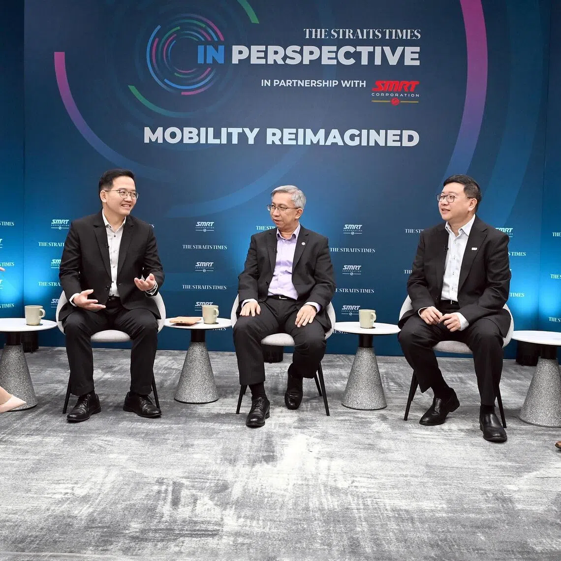 (From left) ST’s Asia News Network editor Shefali Rekhi, LTA deputy chief executive of infrastructure and development Yee Boon Cheow, SMRT’s group chief engineering officer Ang Hang Guan, NUS Department of Civil and Environmental Engineering Associate Professor Raymond Ong and SUTD research assistant professor Samuel Chng on April 21.