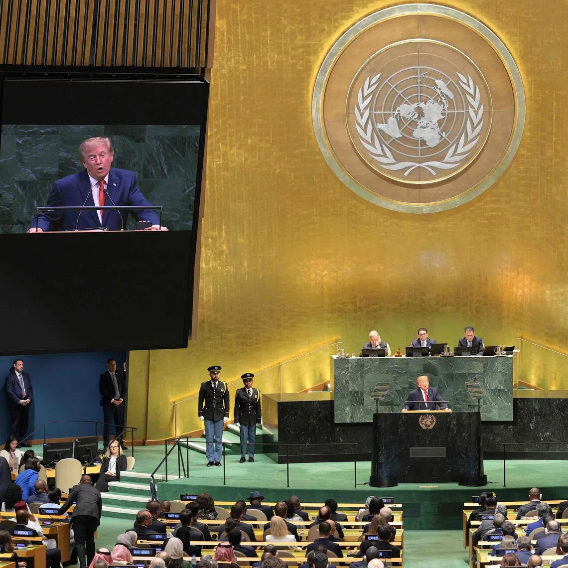 US President Donald Trump addressing the United Nations General Assembly in New York City on Sept 22.