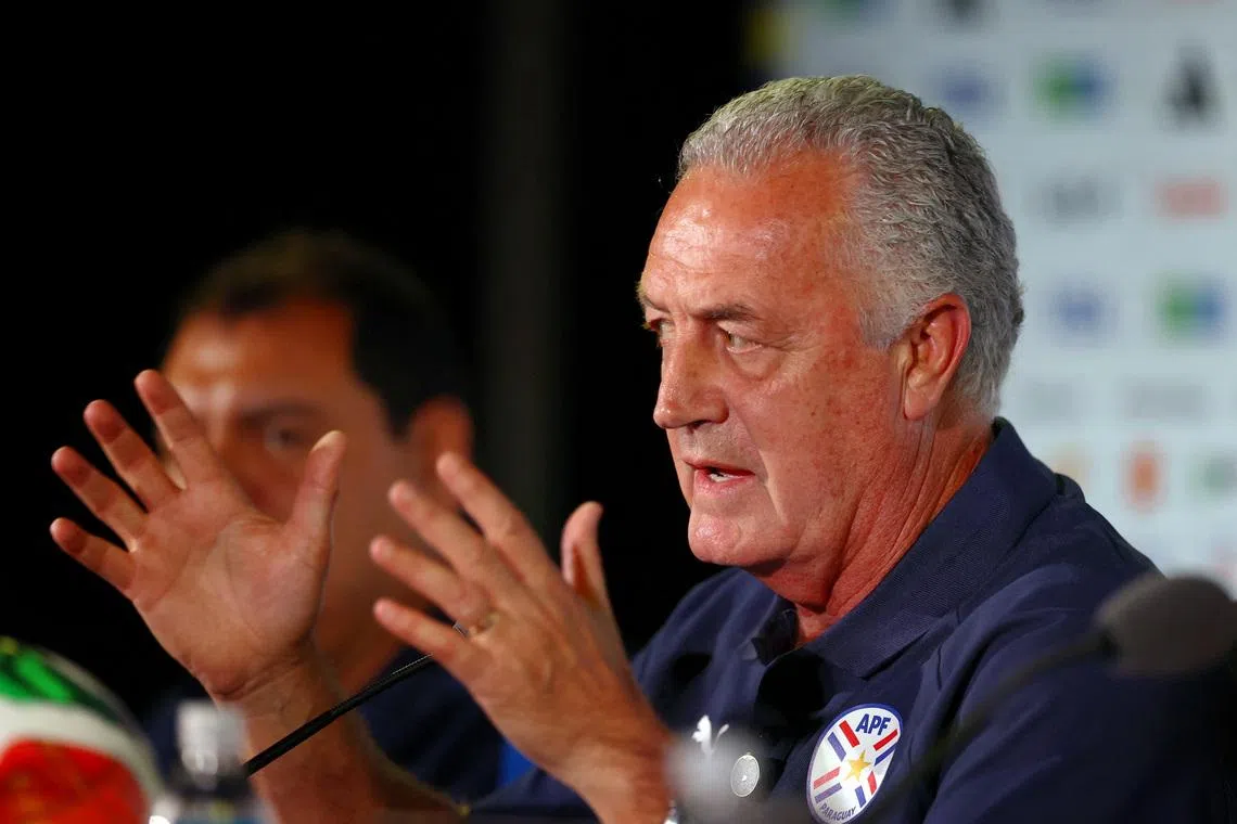 Soccer Football - FIFA World Cup 2026 - Paraguay Press Conferences - Los Angeles Stadium, Inglewood, California, U.S. - June 11, 2026 Paraguay coach Gustavo Alfaro during the press conference REUTERS/Matthew Childs
