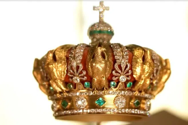 A crown worn by French Empress Eugenie, which was targeted by thieves during a heist at Paris' Louvre Museum on October 19, but was dropped during their escape. 