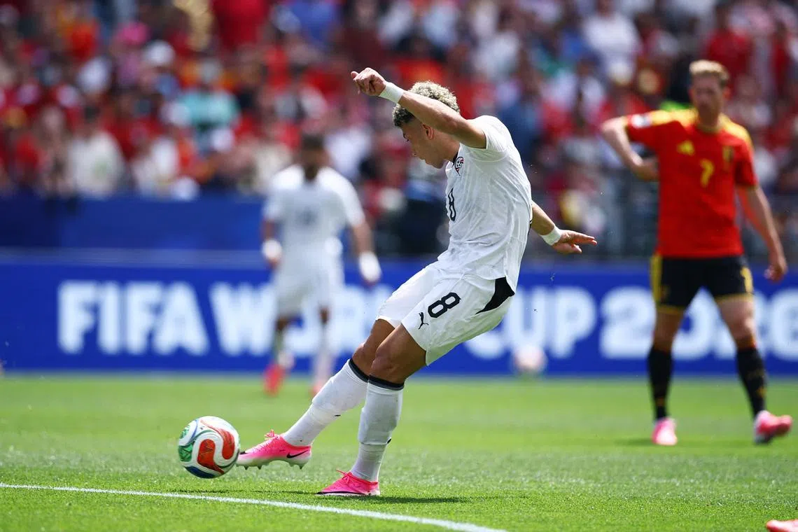Soccer Football - FIFA World Cup 2026 - Group G - Belgium v Egypt - Seattle Stadium, Seattle, Washington, U.S. - June 15, 2026 Egypt's Emam Ashour scores their first goal REUTERS/Agustin Marcarian