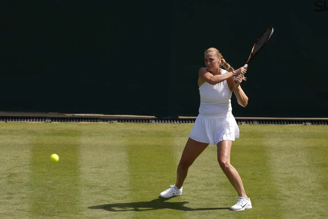 The Czech Republic's Petra Kvitova during a practice session at the All England Lawn Tennis and Croquet Club in London on June 28, 2025. She begins her Wimbledon campaign against American 10th seed Emma Navarro in the first round on July 1.