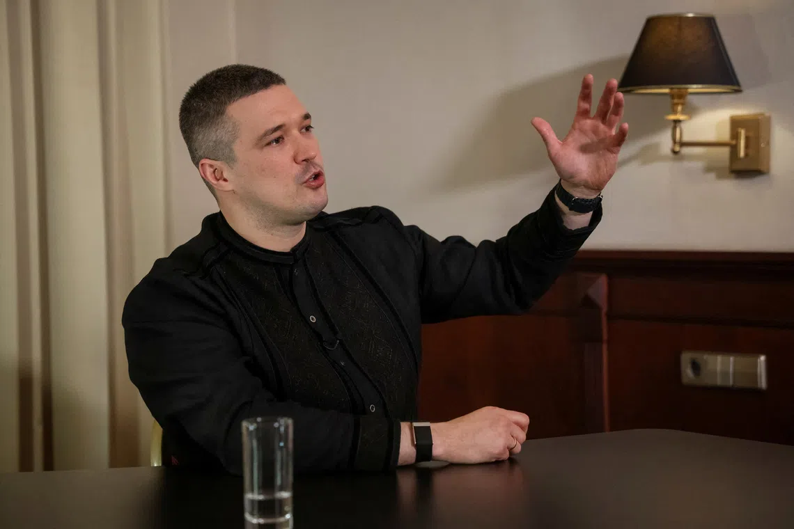 FILE PHOTO: Former Defence Minister of Ukraine Mykhailo Fedorov speaks during an interview with Reuters, amid Russia's attack on Ukraine, in Kyiv, Ukraine, August 24, 2026. REUTERS/Anatolii Stepanov/File Photo