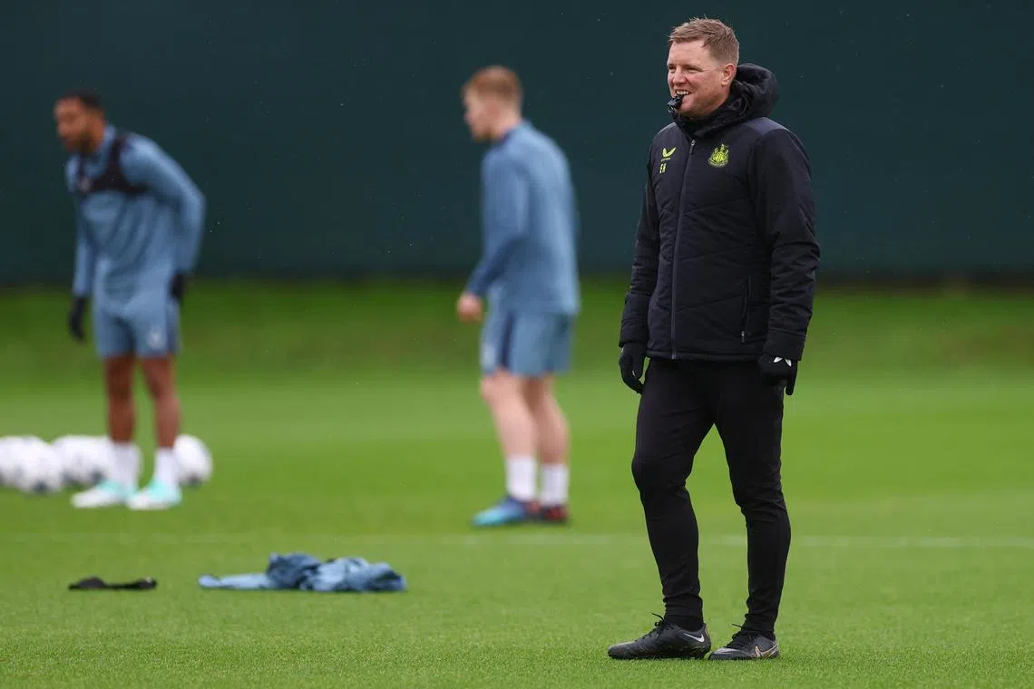 Newcastle United manager Eddie Howe during a training session ahead of his side's Champions League clash against Borussia Dortmund.