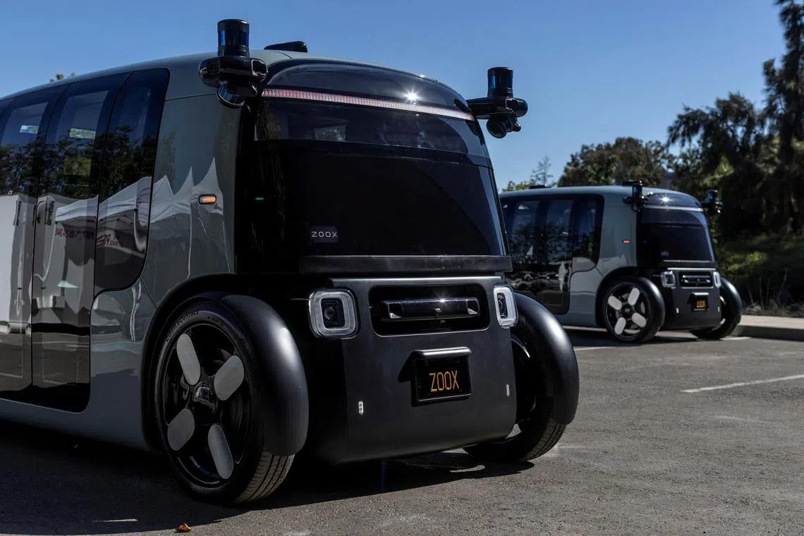 Zoox, a self-driving vehicle owned by Amazon, is seen at the company's factory in Fremont last year. 