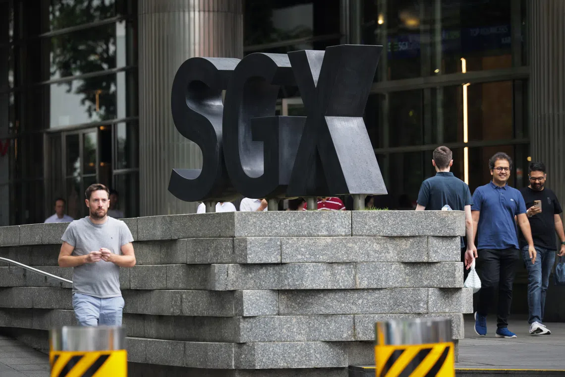 Generic photo of SGX logo, Jan 16, 2025. Can use for stories on Singapore Exchange, securities, investment, CDP, investor, reits, EFT, inflation, economy, trading, trader, 