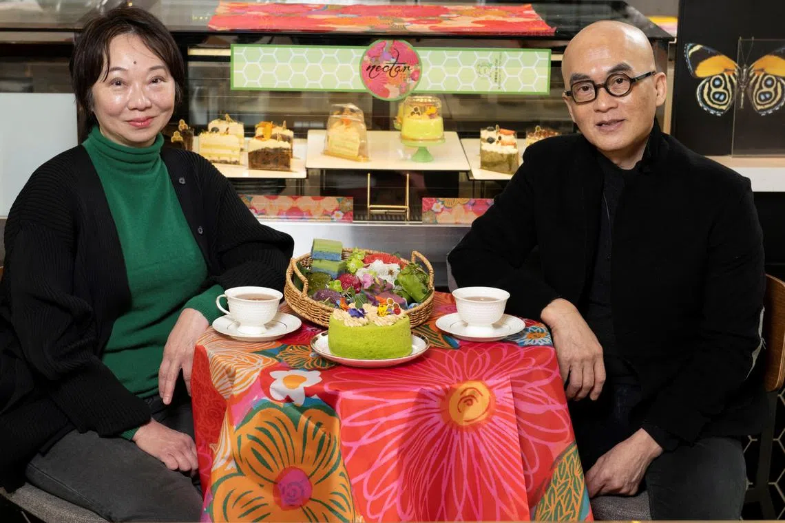 Nectar founder Cher Lim and co-founder Billy Lee with their signature pandan cake and nyonya desserts sold in Shanghai.