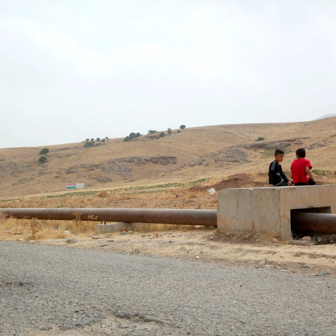 FILE PHOTO: Boys sit on the Iraqi-Turkish pipeline in Zakho district of the Dohuk Governorate of the Iraqi Kurdistan province, Iraq, August 28, 2016.  REUTERS/Ari Jalal/File Photo