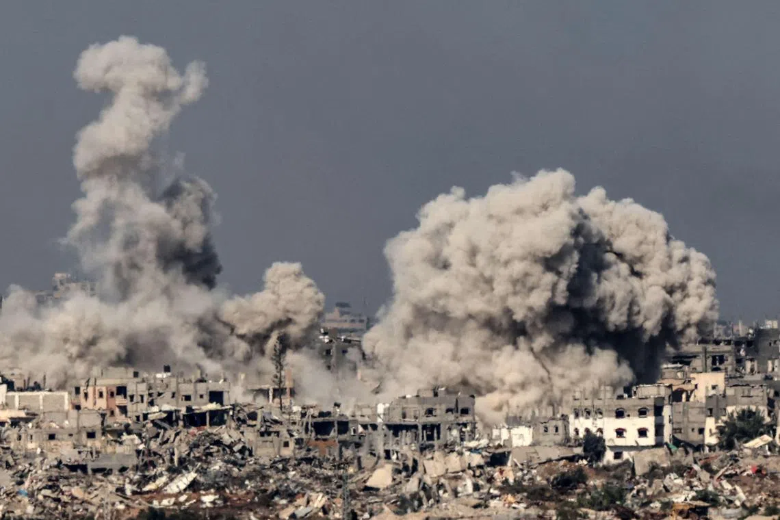 Smoke rises amid an Israeli strike in the northern Gaza Strip, in a picture taken from southern Israel.