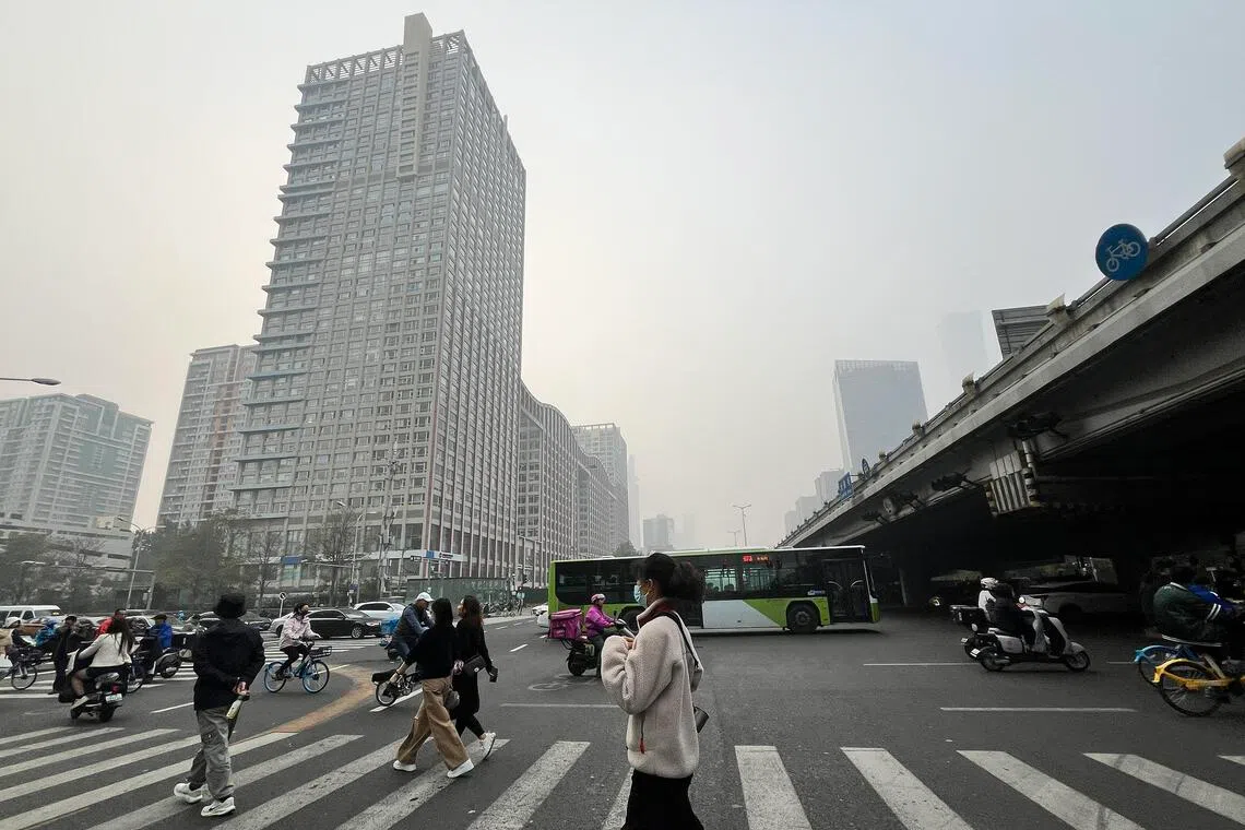 Smog in Beijing on Oct 26, 2024, when the Air Quality Index hit 250.
