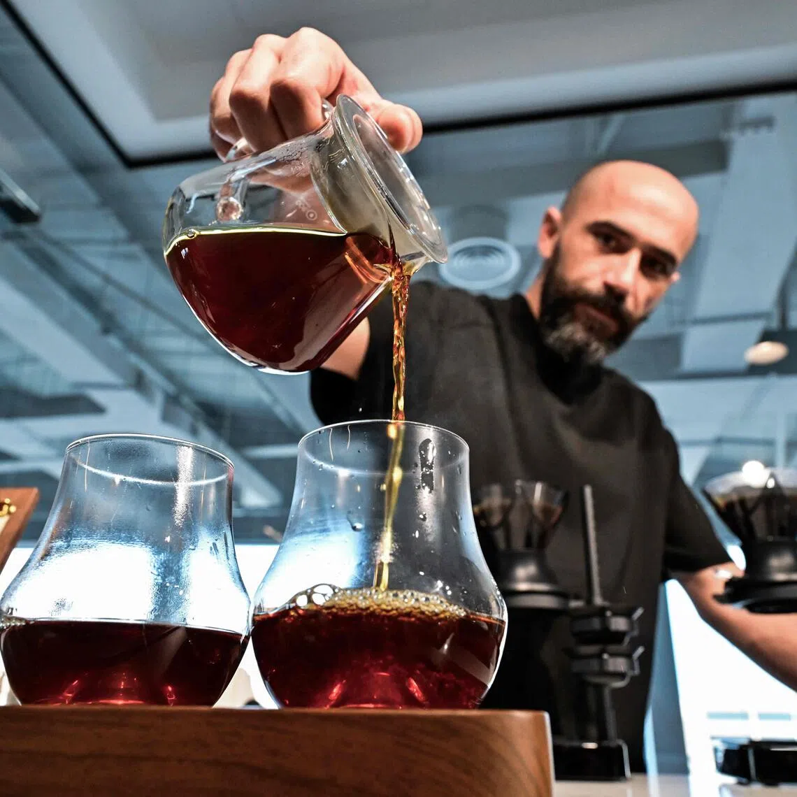 Barista Serkan Sagsoz, co-founder of Julith Coffee, prepares Nido 7FC Panama coffee that costs 3,600 dirhams (S$1,275) at his cafe in Dubai on Oct 30.