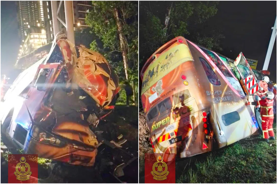 The express bus which bore the brand and logo of Super Nice crashed on the North-South Expressway at around 3am on Oct 11.