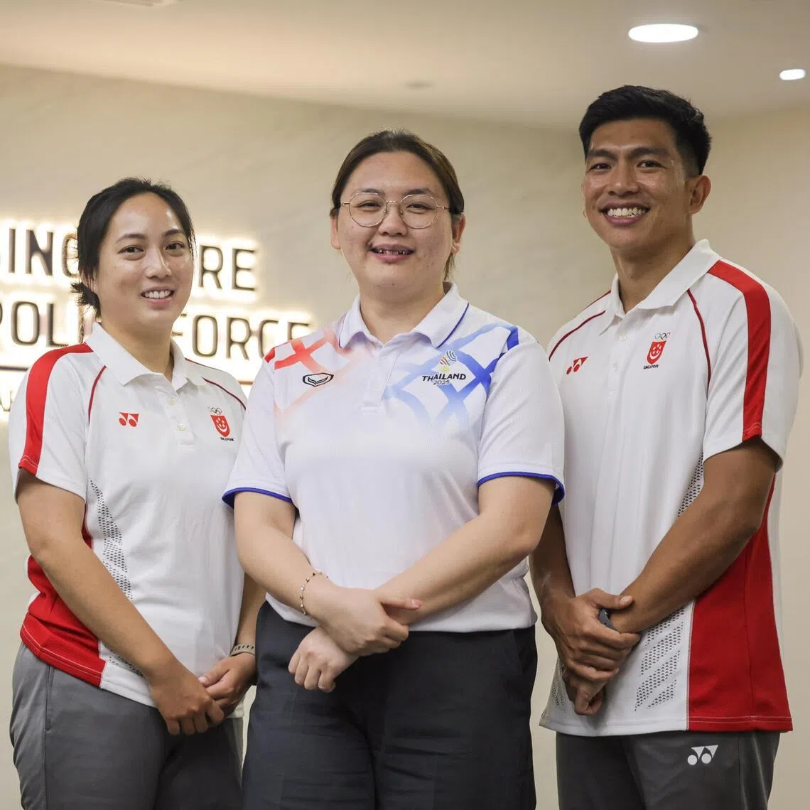 Police officers who competed at the 2025 SEA Games included (from left) Sergeant Melrize Ng, Station Inspector Neo Qiao Yi and Assistant Superintendent of Police Marah Ishraf.