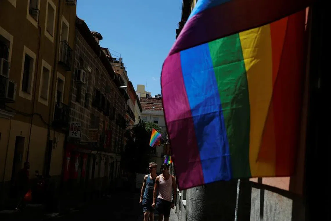LGBT flags are displayed at Chueca quarter during World Pride in Madrid, Spain, June 30, 2017. REUTERS/Susana Vera/File Photo