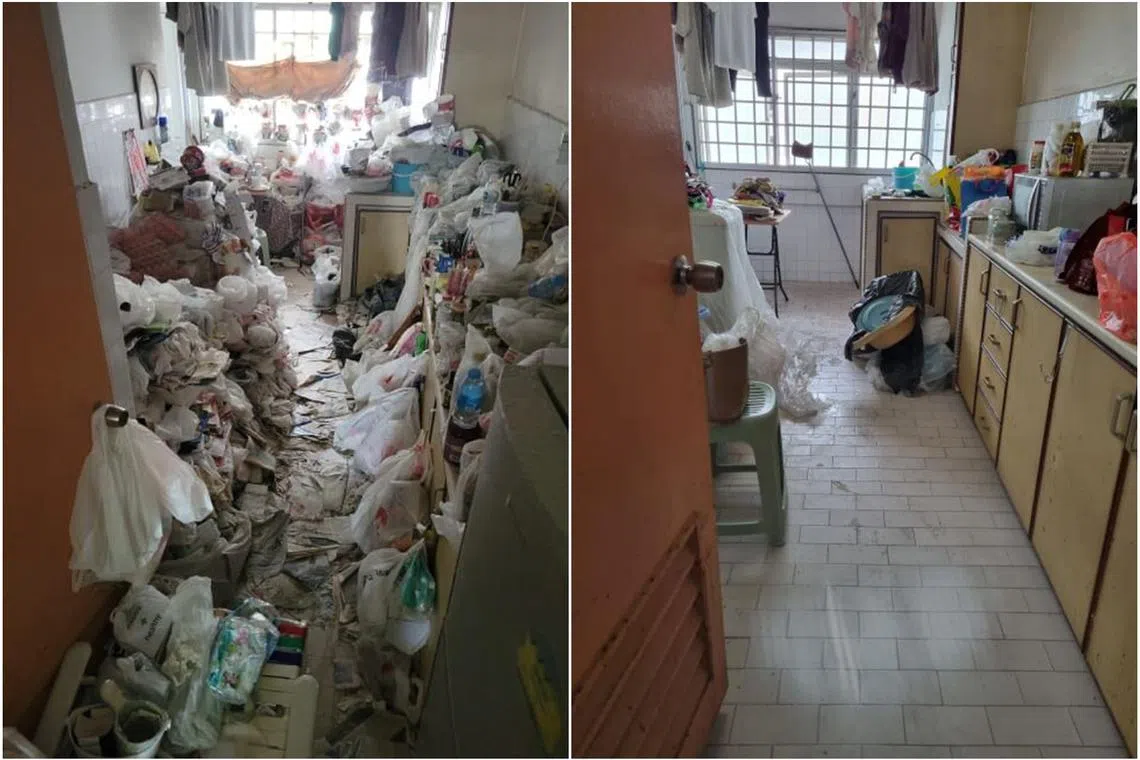 A residential unit before and after a clean-up session by volunteers from Habitat for Humanity Singapore.