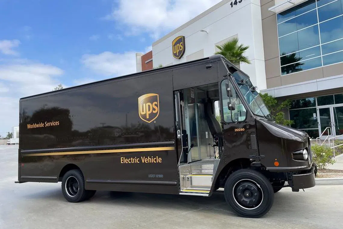 United Parcel Service's (UPS) newly launched electric delivery truck is seen in Compton, California, U.S., September 13, 2023. REUTERS/Lisa Baertlein