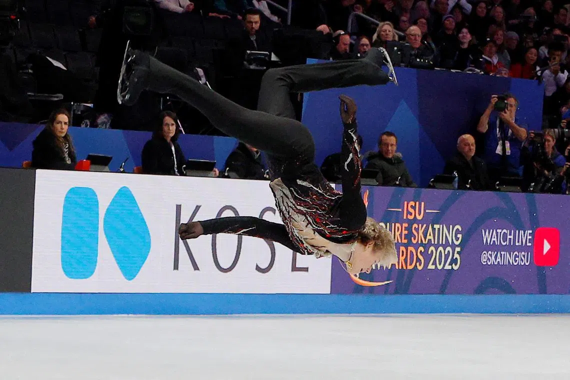 ISU World Championships gold medallist Ilia Malinin of the United States competing during the men's free skate at TD Garden in Boston on March 29.
