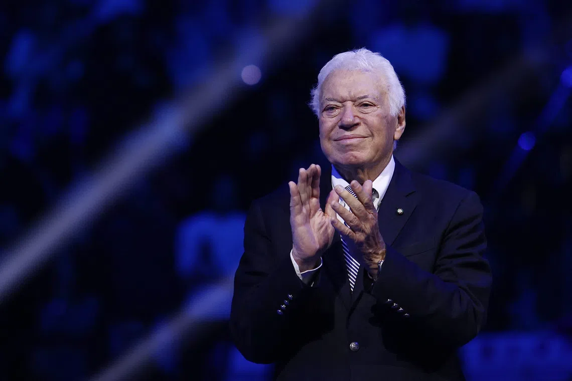 Tennis - ATP Finals - Pala Alpitour, Turin, Italy - November 19, 2023  Former Italy tennis player Nicola Pietrangeli is seen after Italy's Jannik Sinner loses the final against Serbia's Novak Djokovic REUTERS/Guglielmo Mangiapane