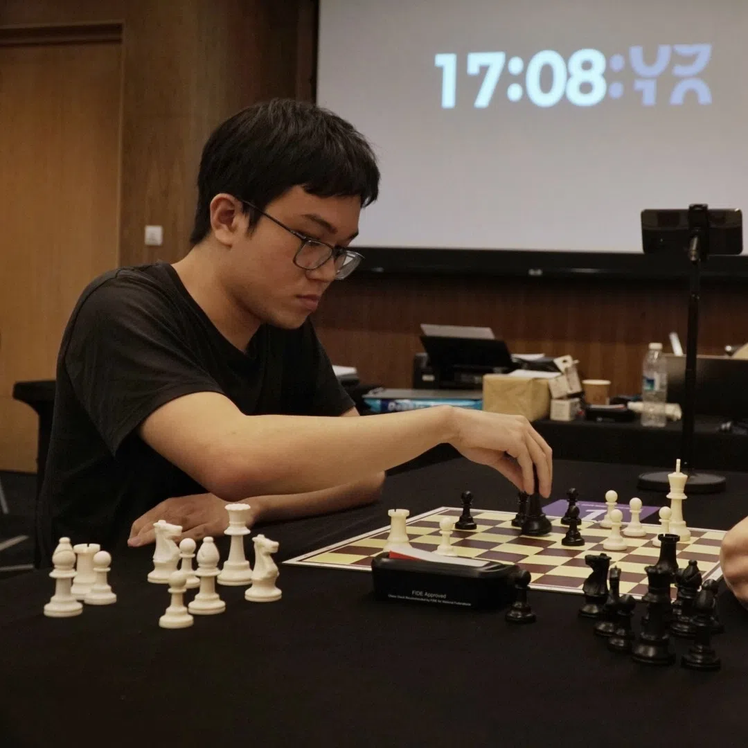 Singapore chess player Tin Jingyao (left) coming up against Vietnam's Le Tuan Minh at the Asian Mind Sports Conference and Festival on Nov 15, 2025.