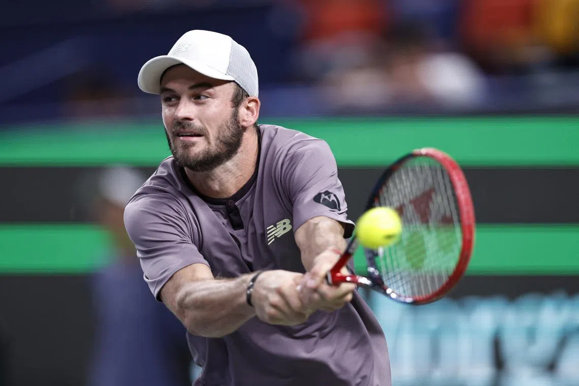 FILE PHOTO: Tennis - Shanghai Masters - Qizhong Forest Sports City Arena, Shanghai, China - October 6, 2024 Tommy Paul of the U.S. in action during his round of 32 match against Chile's Alejandro Tabilo REUTERS/Tingshu Wang/File Photo