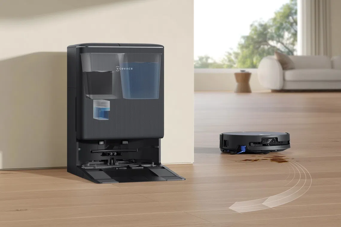 The Ecovacs Deebot T90 Pro Omni ($1,899) uses a self-cleaning roller to carry out mopping.