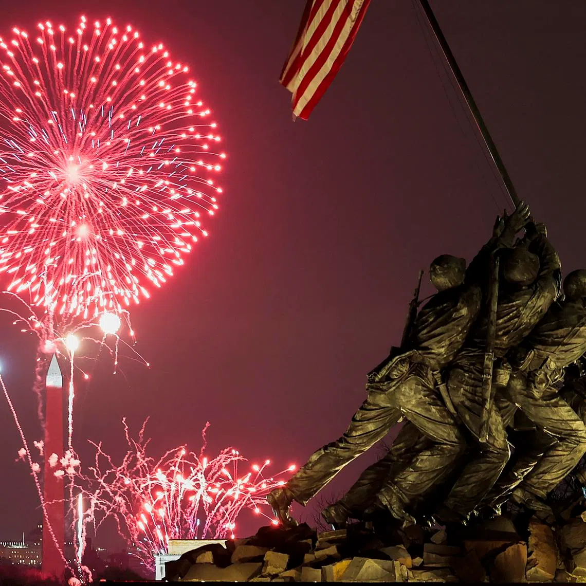 Fireworks lighting up the sky behind the Washington Monument in Washington, DC, on Jan 5 as part of the United States’ 250th anniversary.