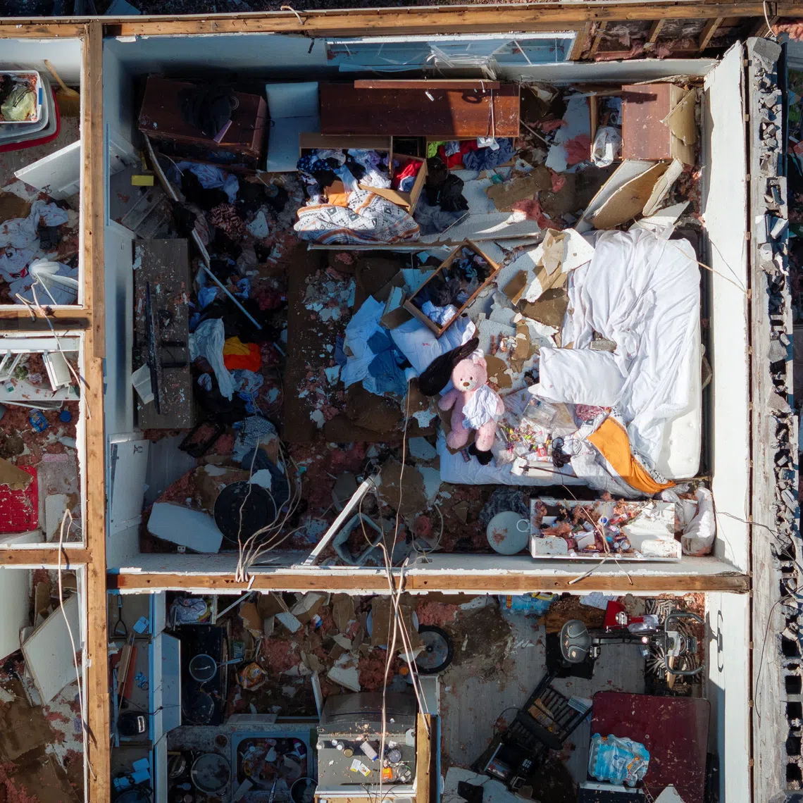 A drone view shows a damaged apartments building in the aftermath of Hurricane Isaias in Milton, Florida, US, October 11, 2026. REUTERS/Marco Bello