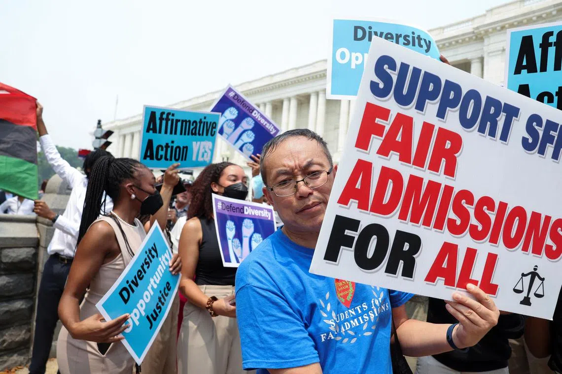 Demonstrators for and against the US Supreme Court decision confront each other in Washington.