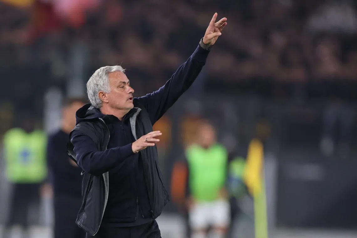 Roma coach Jose Mourinho during the Italian Serie A match against Lecce.