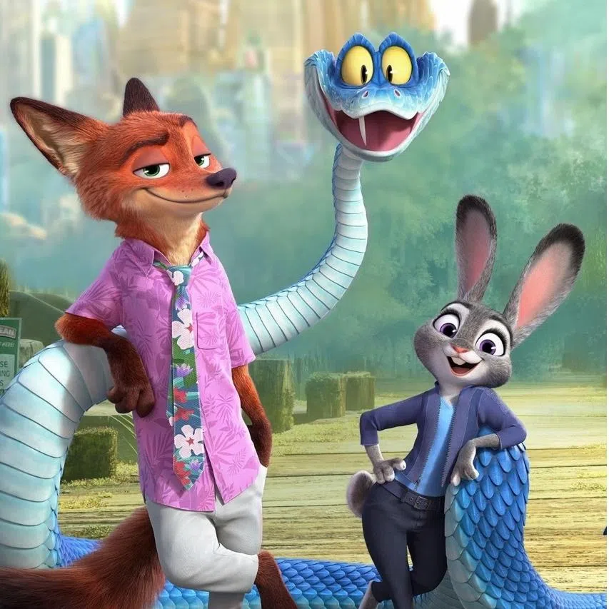 Ke Huy Quan (left) voices the friendly snake Gary in the animated hit movie Zootopia 2 (2025).