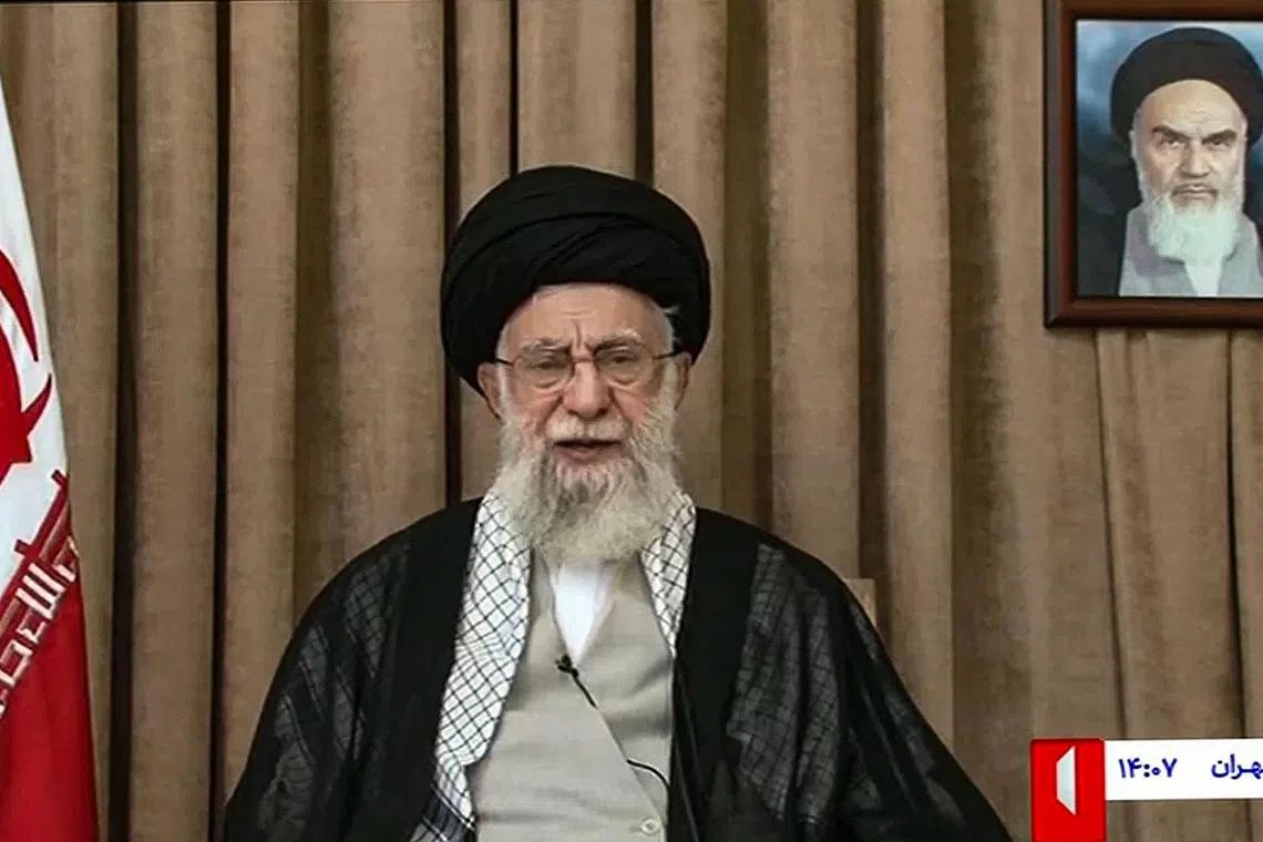 Iran's supreme leader, Ayatollah Ali Khamenei, in a screengrab, addressing the nation on June 26.