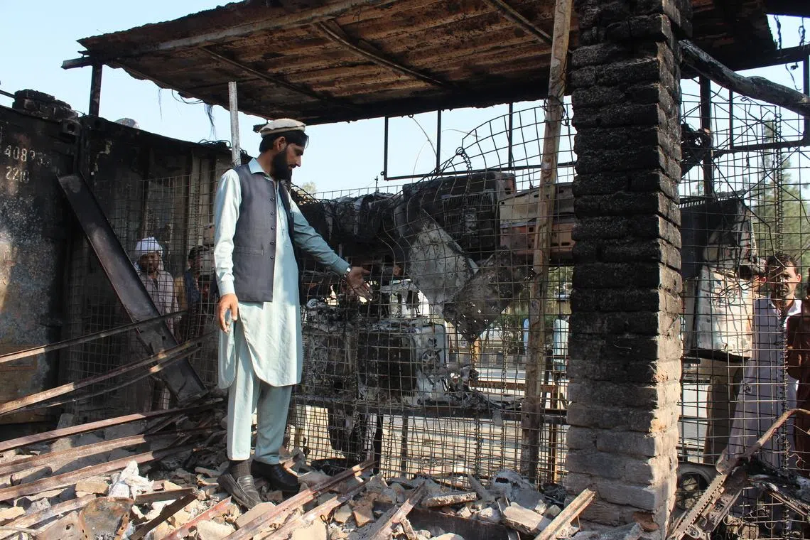 A market damaged in alleged Pakistani cross-border strikes near the Torkham border in Nangarhar province, Afghanistan, on March 8. The Afghan authorities said new strikes have killed four in Kabul.