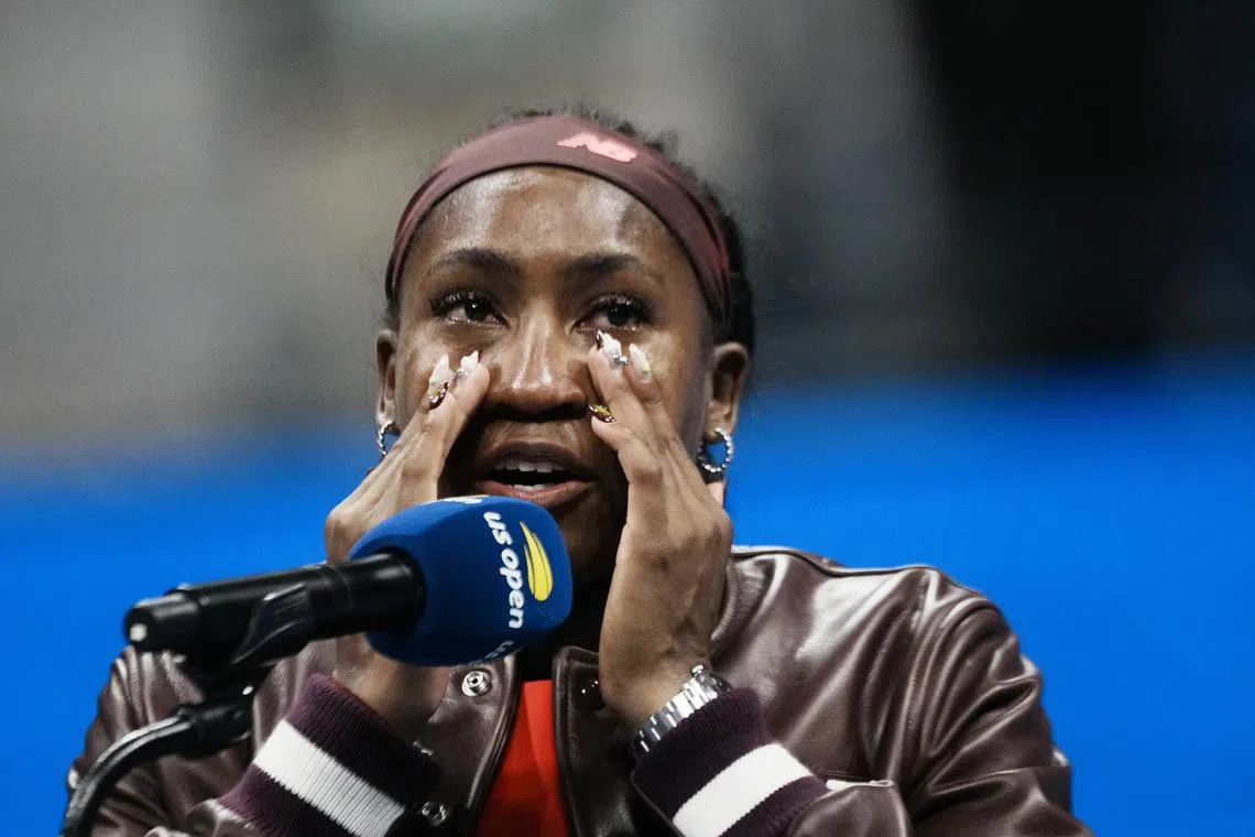 Tennis - U.S. Open - Flushing Meadows, New York, United States - August 28, 2025 Coco Gauff of the U.S. celebrates after winning her second round match against Croatia's Donna Vekic REUTERS/Eduardo Munoz