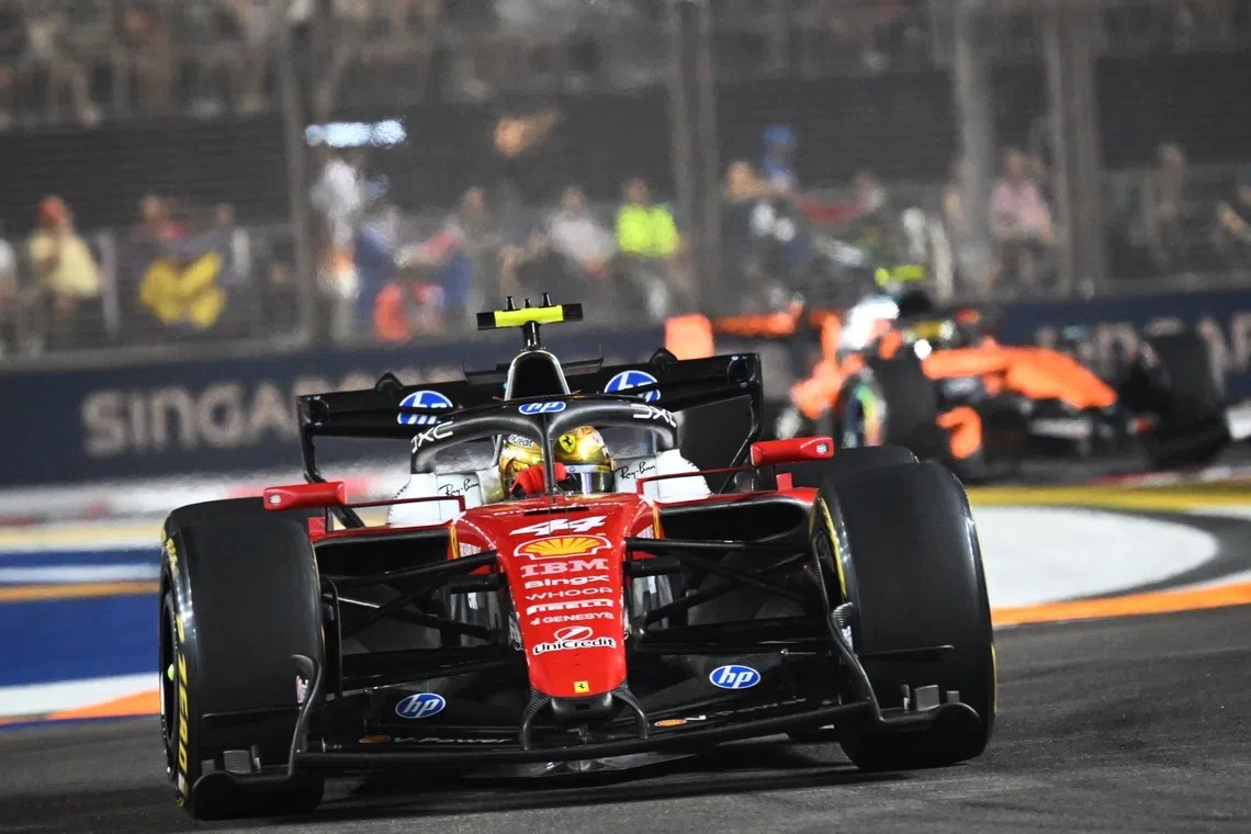 Ferrari’s British driver Lewis Hamilton during the Singapore Grand Prix at the Marina Bay Street Circuit on Oct 11, 2026.