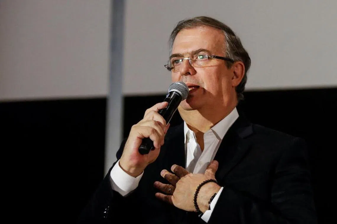 FILE PHOTO: Mexico's former Foreign Minister Marcelo Ebrard, who was a runner-up to Claudia Sheinbaum in the ruling National Regeneration Movement's (MORENA) presidential primary, holds a press conference in Mexico City, Mexico, September 11, 2023. REUTERS/Raquel Cunha/File Photo