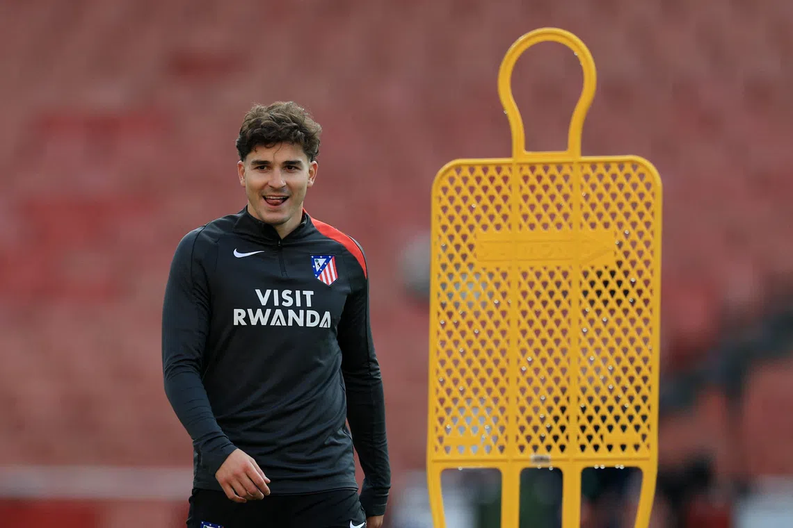 Atletico Madrid's Julian Alvarez during training ahead of their UEFA Champions League match against Arsenal at the Emirates Stadium in  London, Britain - May 4, 2026. Action Images via Reuters/Paul Childs