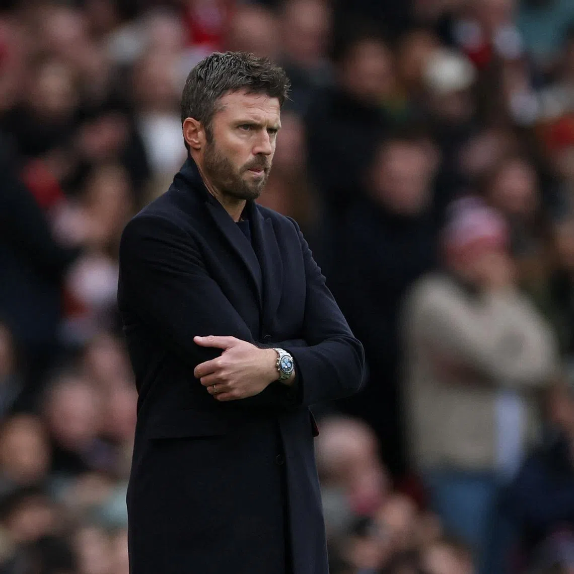 FILE PHOTO: Soccer Football - Premier League - Manchester United v Manchester City - Old Trafford, Manchester, Britain - January 17, 2026 Manchester United interim manager Michael Carrick looks on REUTERS/Phil Noble/File Photo