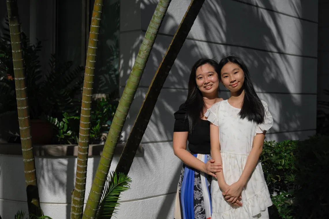 Faith Ng,12, a student who had a positive experience attending a school-based programme for high ability learners at Fairfield Methodist School (Primary), and her mother Ho Qian Wen, 38, an educator, pictured on August 19, 2024.